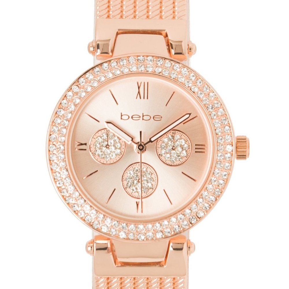 Bebe Watches Crystal Chronograph Rose Gold NIB New